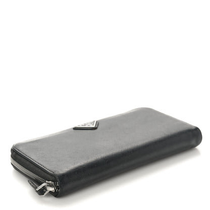 Prada Saffiano Triangle Zip Around Wallet Black 4 of 9