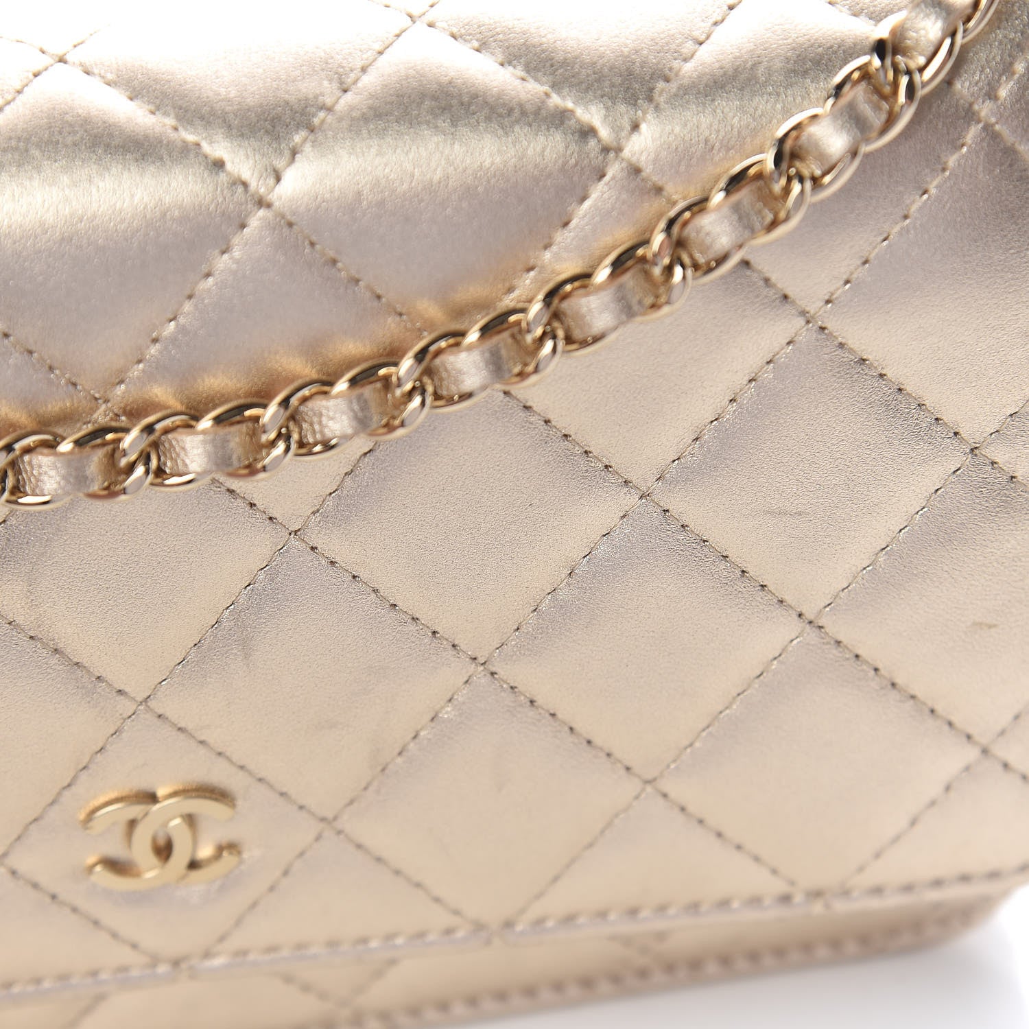 Chanel Lambskin Quilted Wallet On Chain WOC Light Gold 19 of 19
