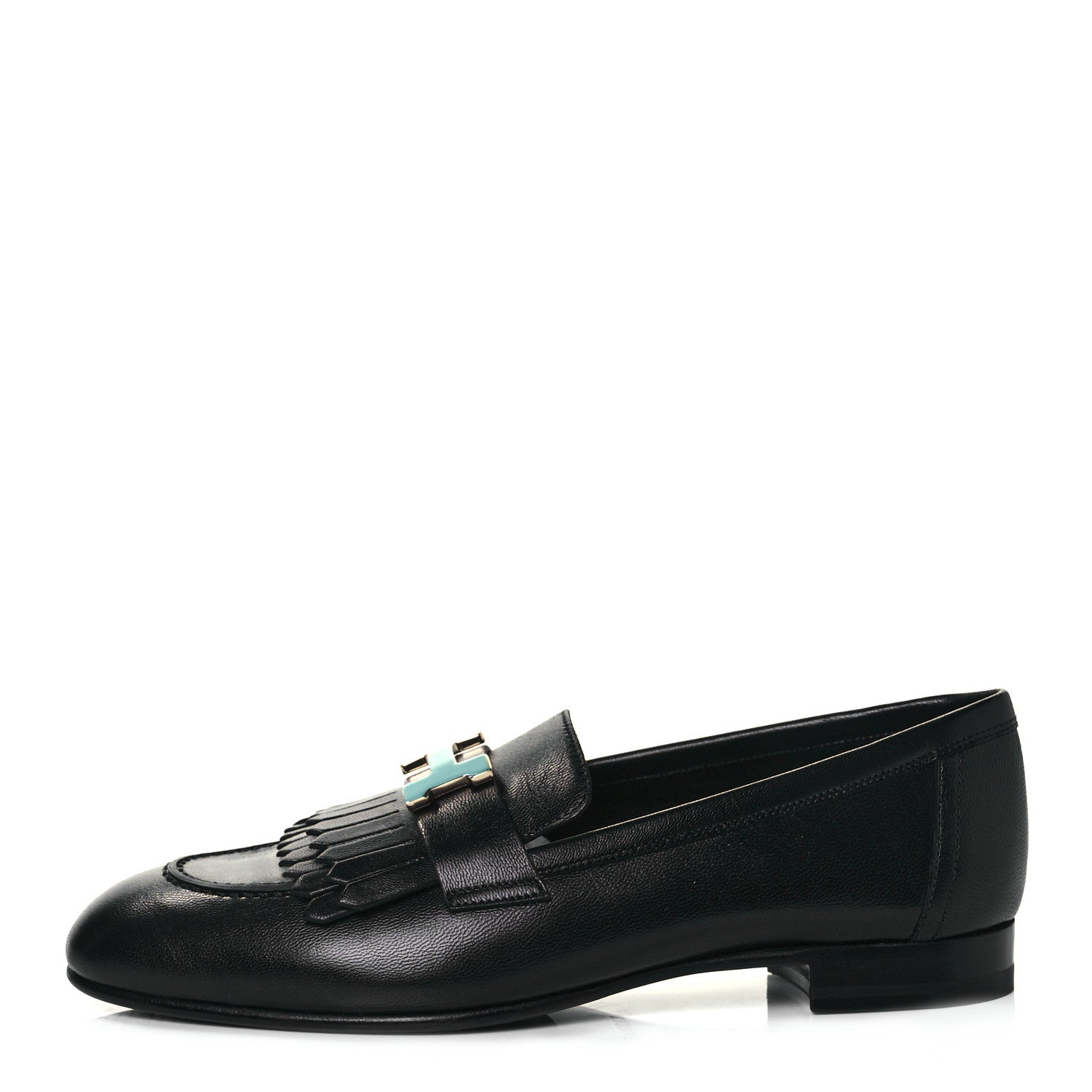 Hermes Goatskin Womens Royal Loafers 36.5 Black 1 of 9