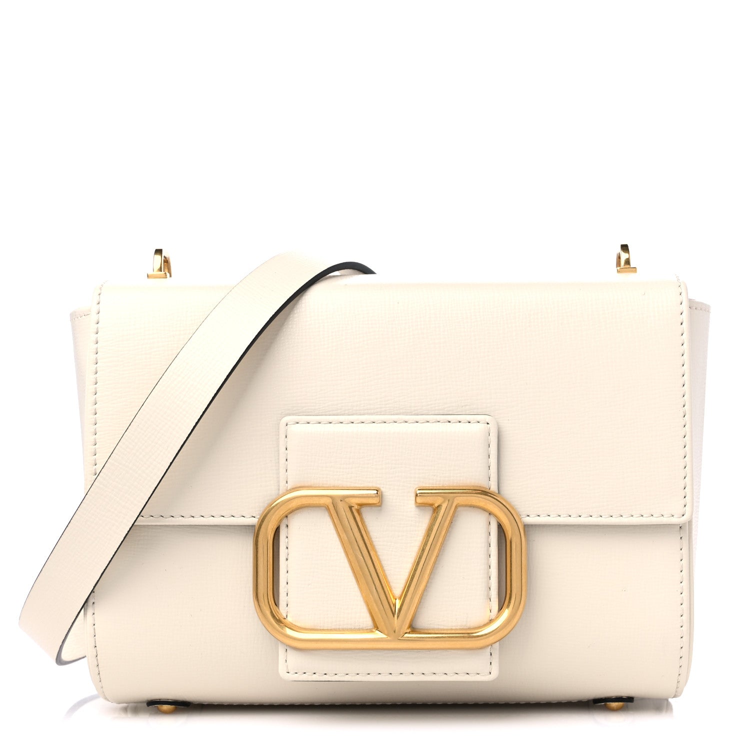 Valentino Garavani Grainy Calfskin VLogo Stud Sign Shoulder Bag Light Ivory 1 of 10