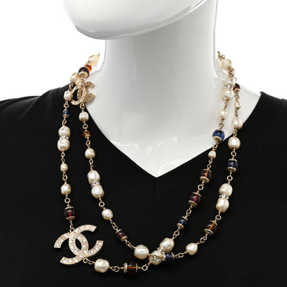 Chanel Pearl Beaded Crystal CC Long Necklace Gold Multi 2 of 6