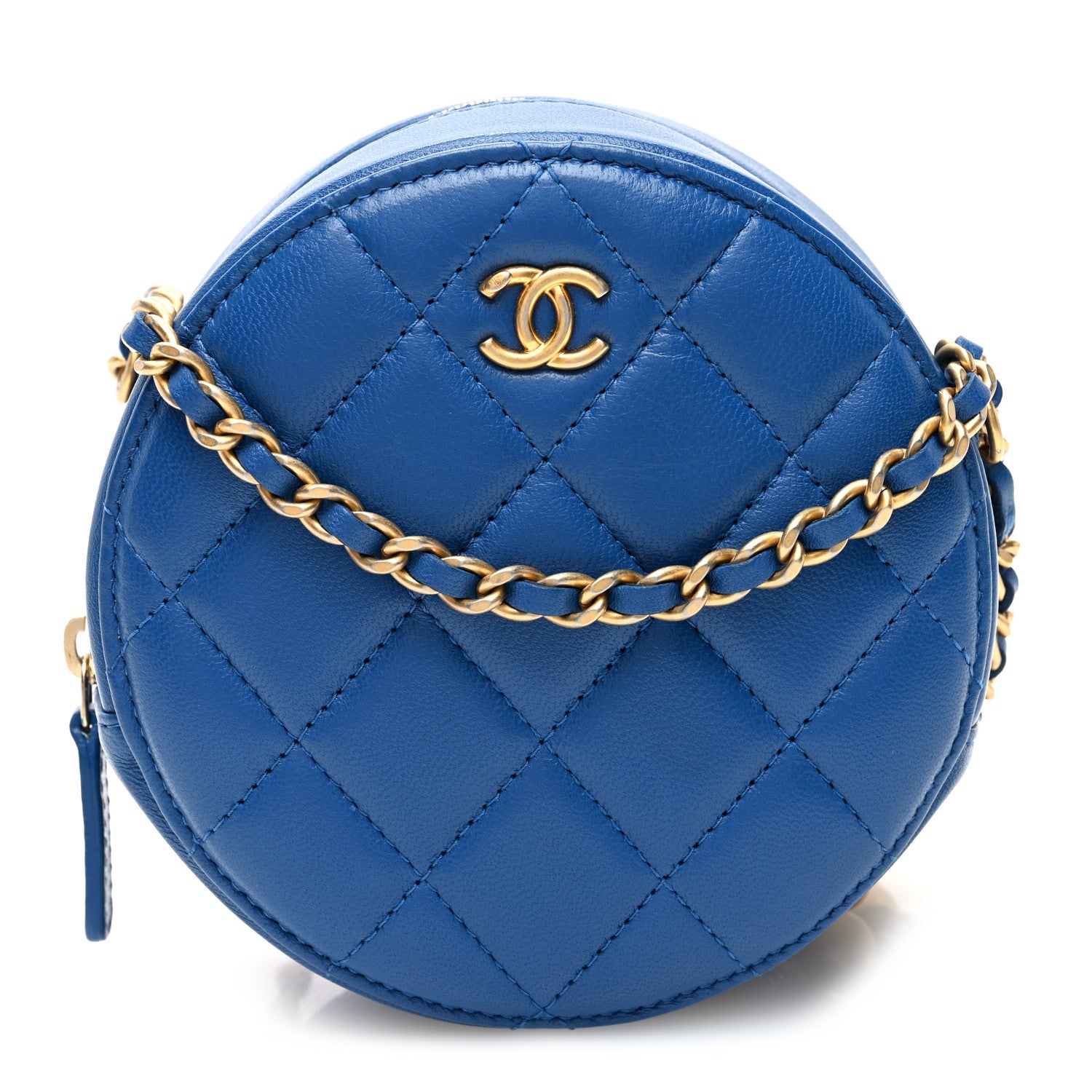 Chanel Lambskin Quilted Round Pearl Crush Clutch With Chain Blue 1 of 10