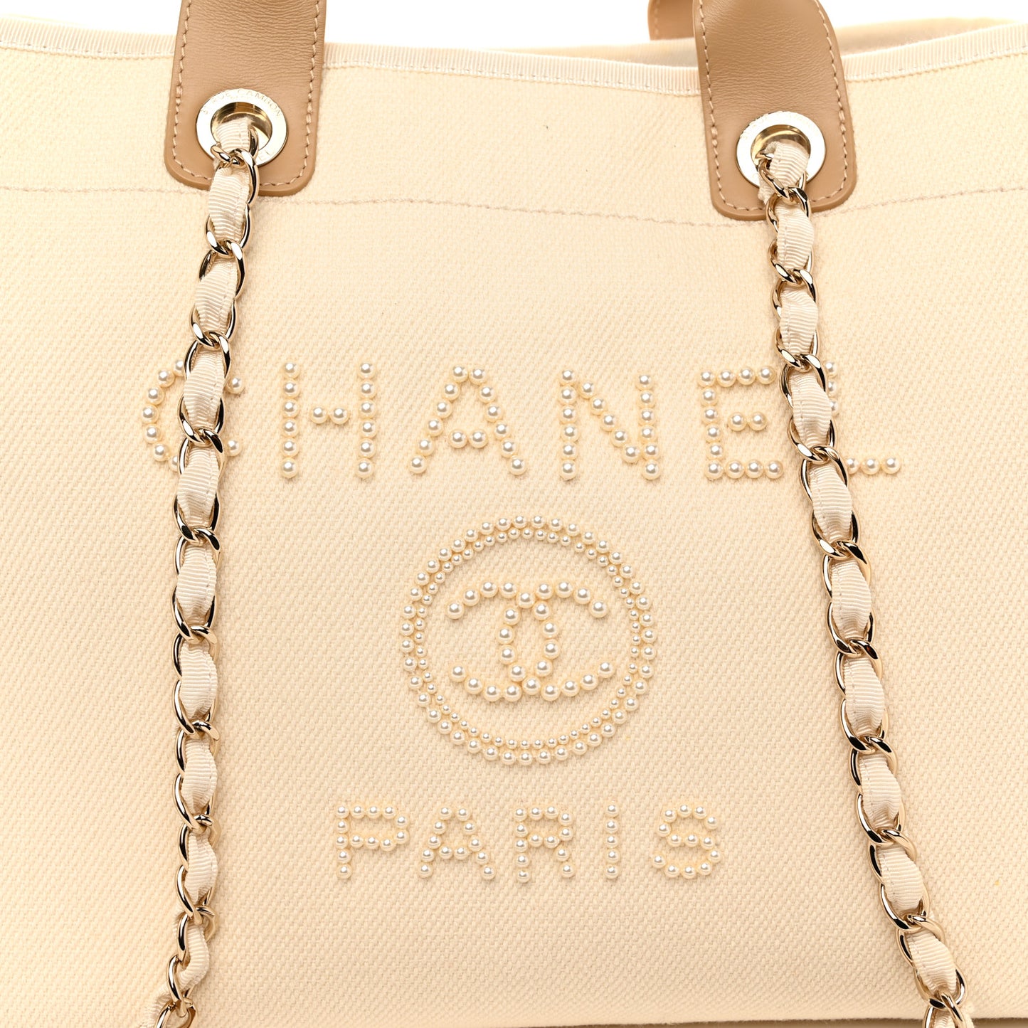 Canvas Pearl Medium Deauville Tote Ecru Beige