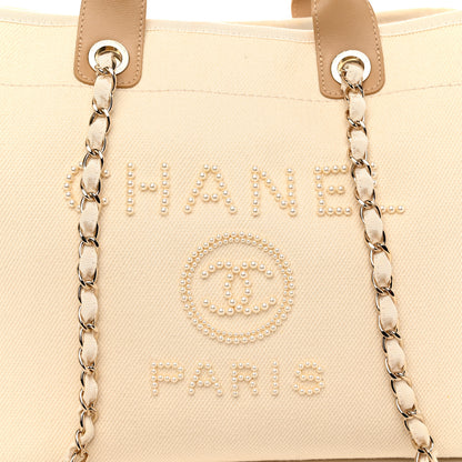 Chanel Canvas Pearl Medium Deauville Tote Ecru Beige 8 of 10
