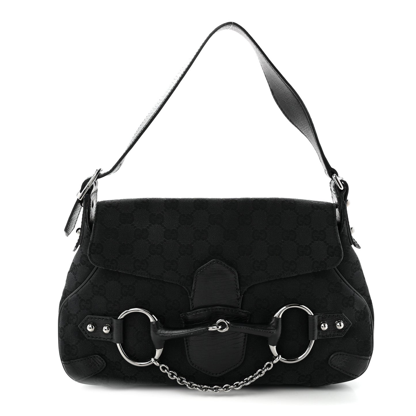 Monogram Horsebit Chain Flap Shoulder Bag Black