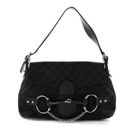 Gucci Monogram Horsebit Chain Flap Shoulder Bag Black 1 of 10