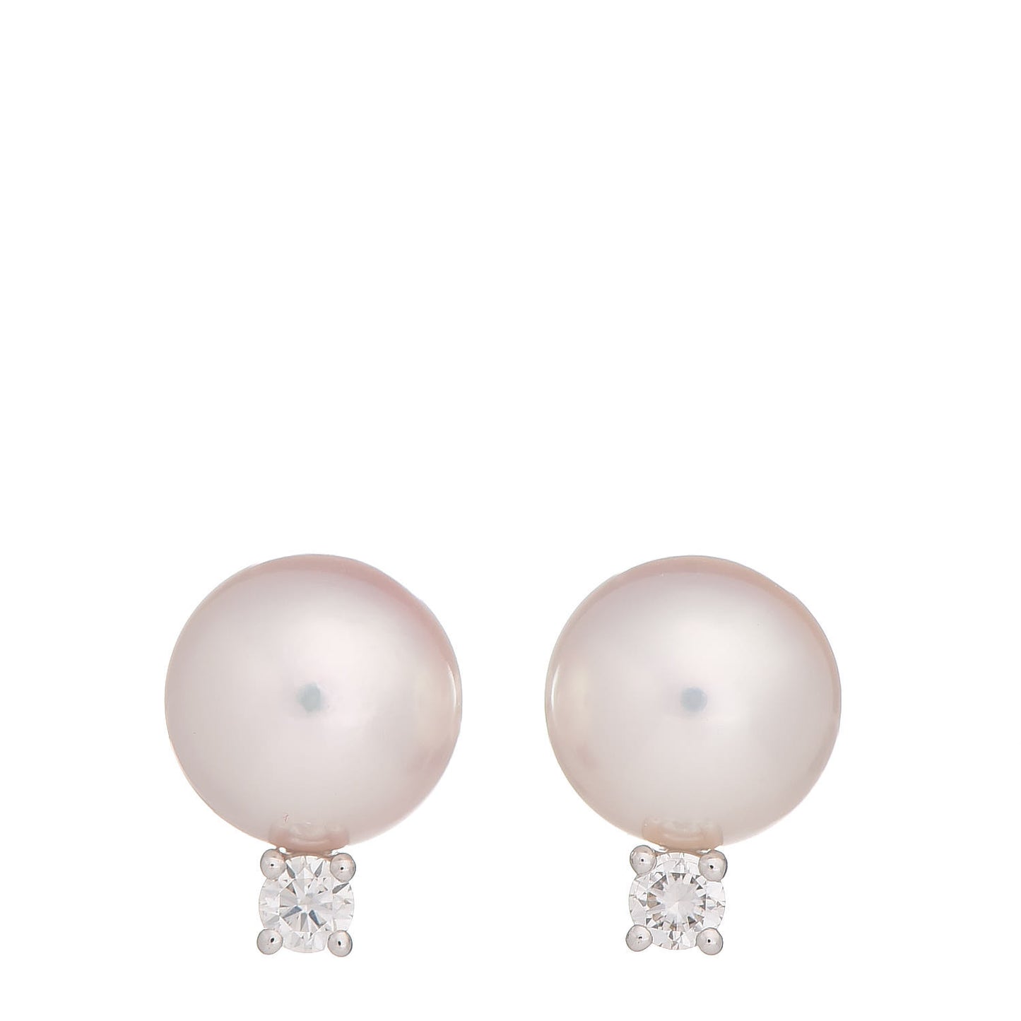 18K White Gold Diamond Akoya Pearl 7mm Stud Earrings A+