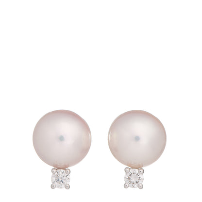 Mikimoto 18K White Gold Diamond Akoya Pearl 7mm Stud Earrings A+ 1 of 5