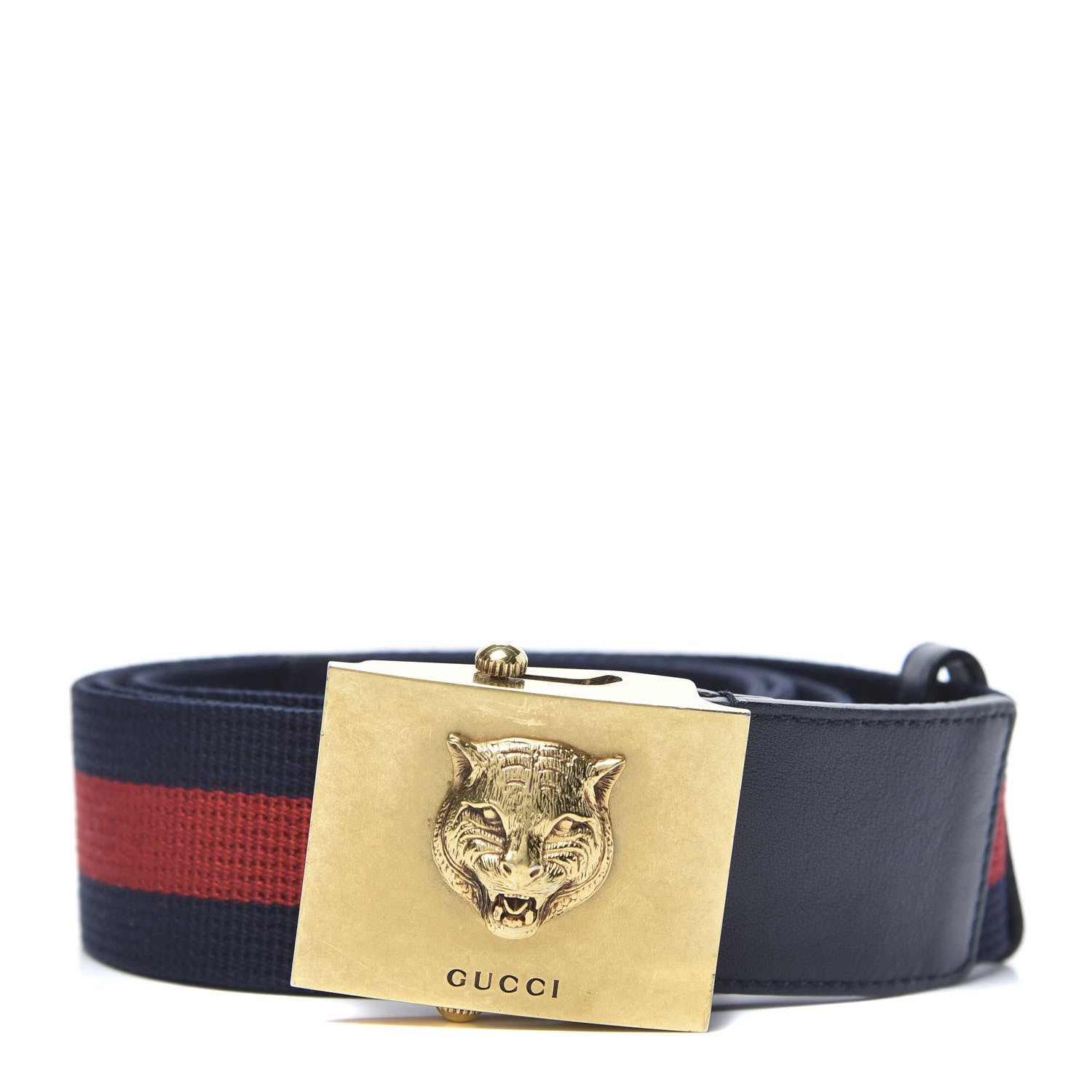 Gucci Feline Buckle Web Belt 105 42 Blue Red 1 of 3