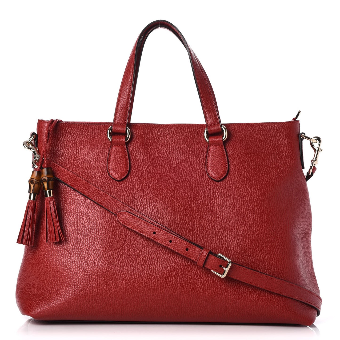 Pebbled Calfskin Convertible Bamboo Tassel Tote Red