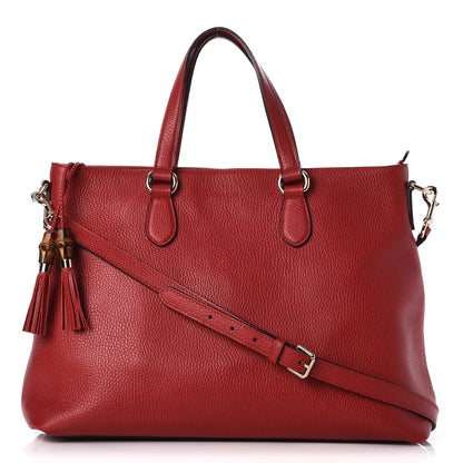 Gucci Pebbled Calfskin Convertible Bamboo Tassel Tote Red 1 of 11