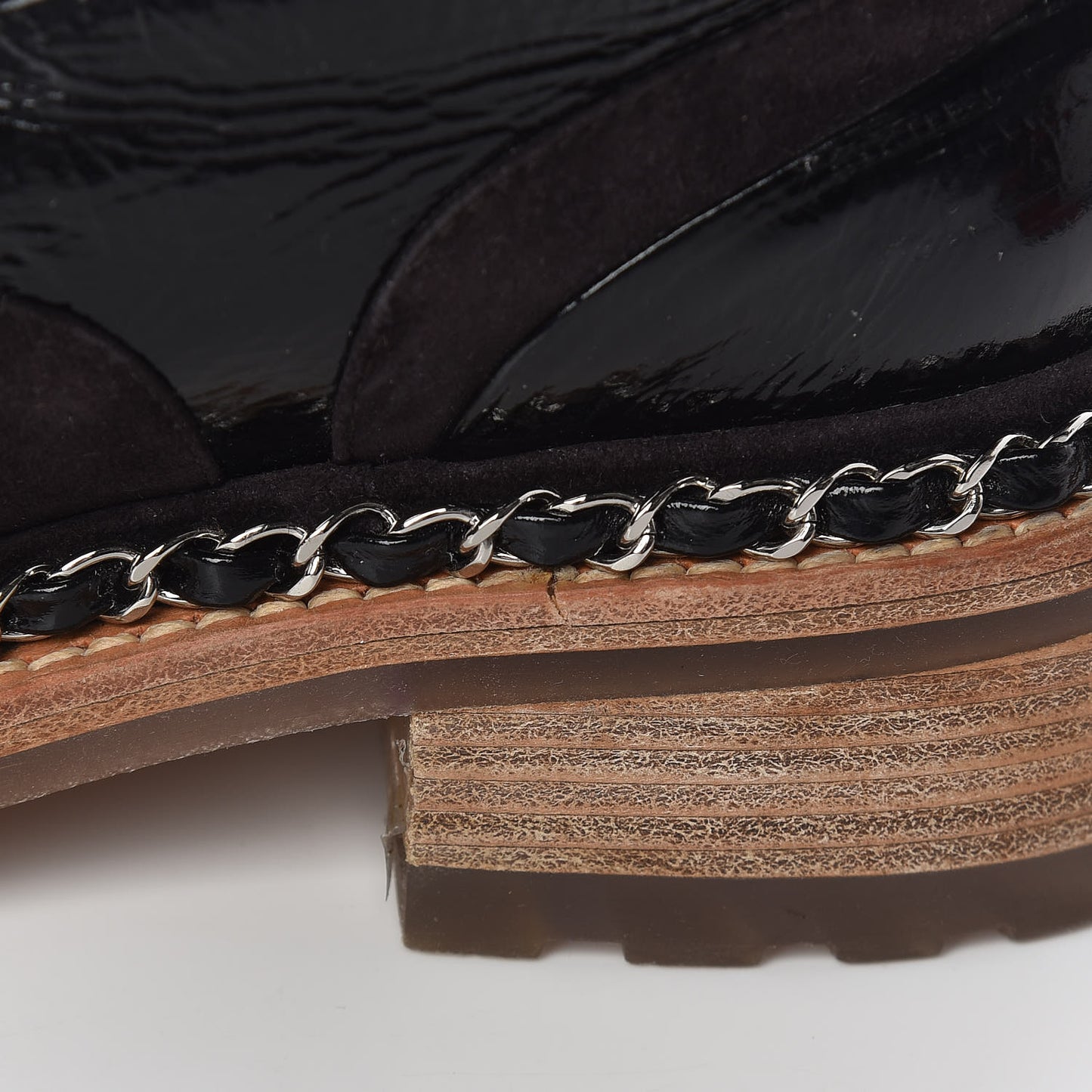 Patent Lace Up Chain Boots 38.5 Dark Brown