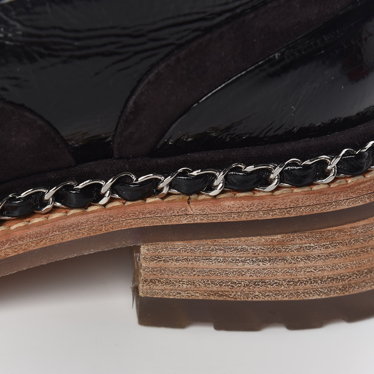 Chanel Patent Lace Up Chain Boots 38.5 Dark Brown 13 of 14