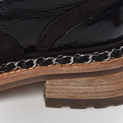 Chanel Patent Lace Up Chain Boots 38.5 Dark Brown 13 of 14