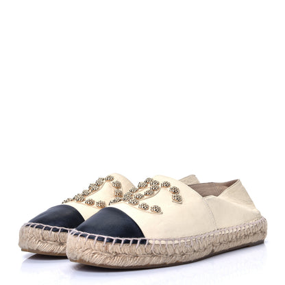 Chanel Lambskin CC Camellia Stud Espadrilles 38 Beige Black 2 of 4