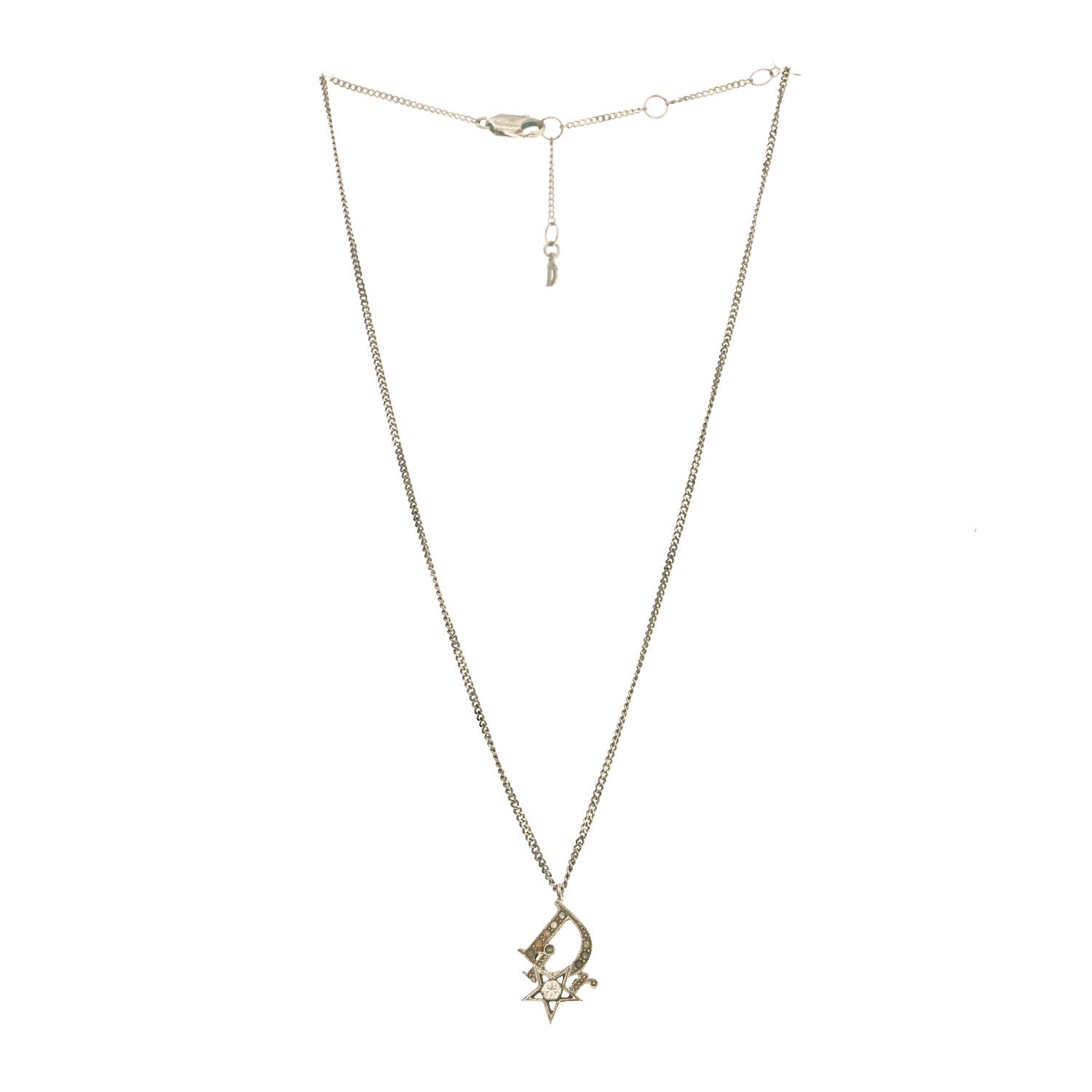 Christian Dior Crystal Logo Star Necklace Silver 3 of 4