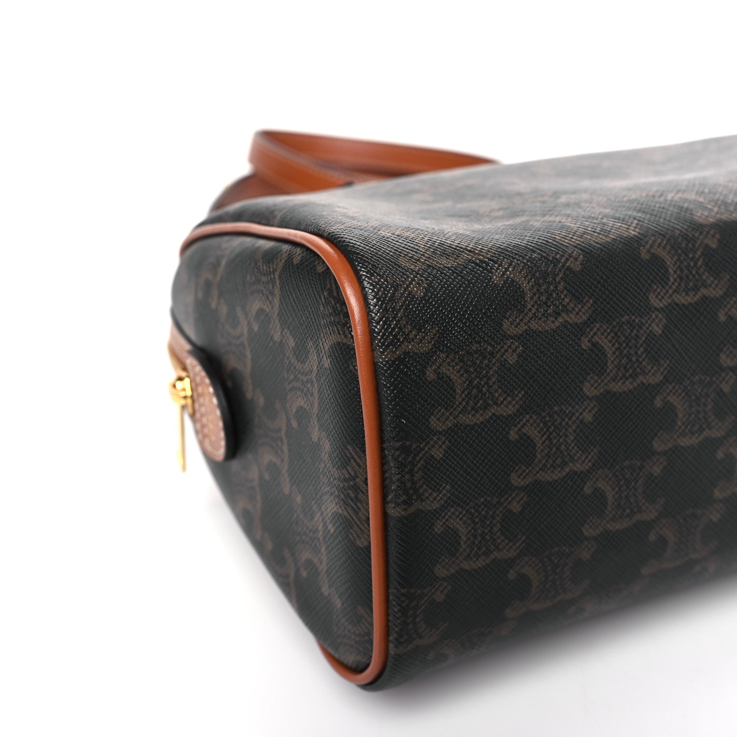 Celine Triomphe Canvas Calfskin Small Boston Bag Tan 7 of 8