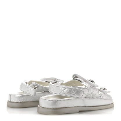 Chanel Laminated Lambskin Quilted Velcro Dad Sandals 36.5 White 5 of 10