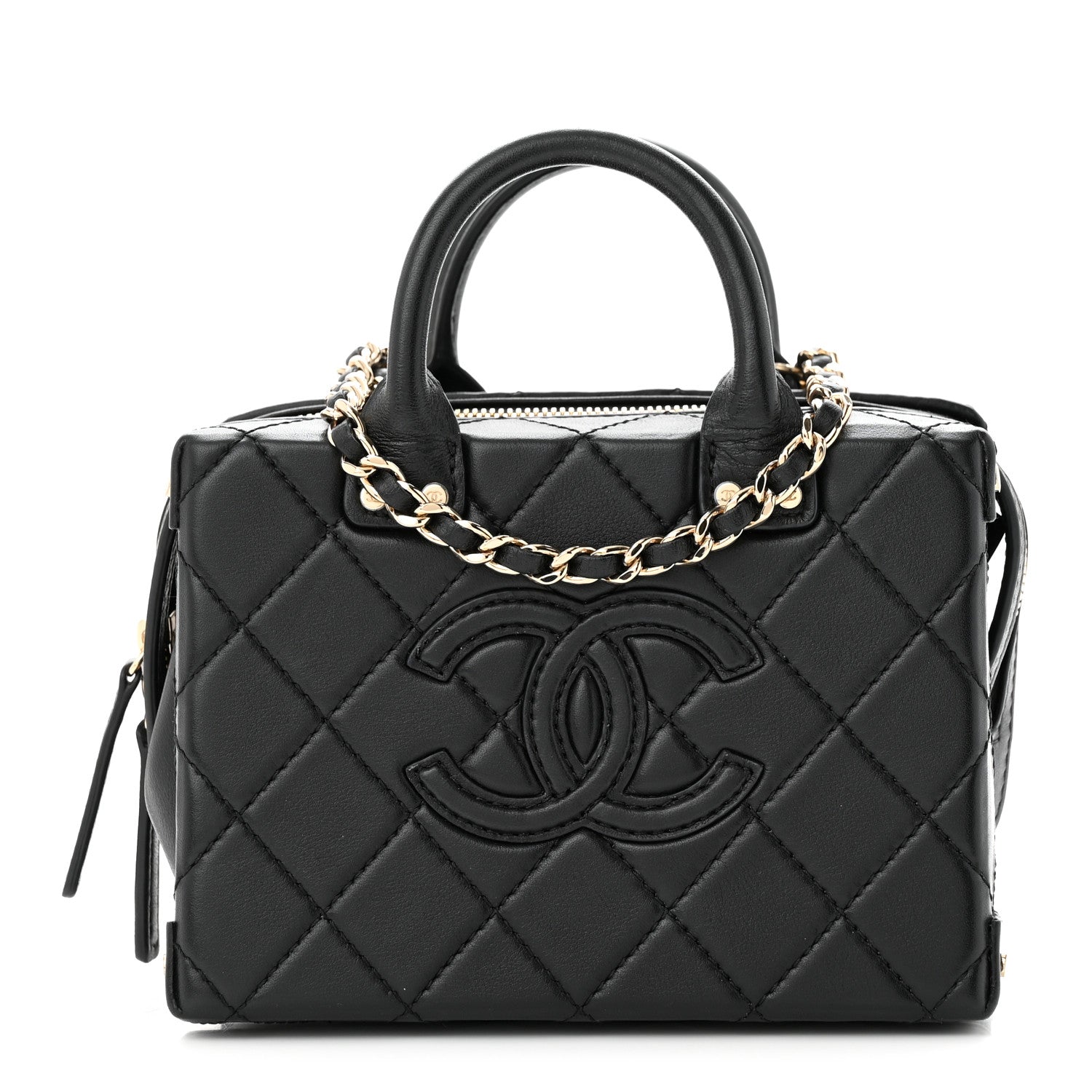 Chanel Calfskin Quilted Small Studded Square Vanity Case Black 1 of 10