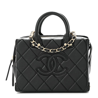 Chanel Calfskin Quilted Small Studded Square Vanity Case Black 1 of 10