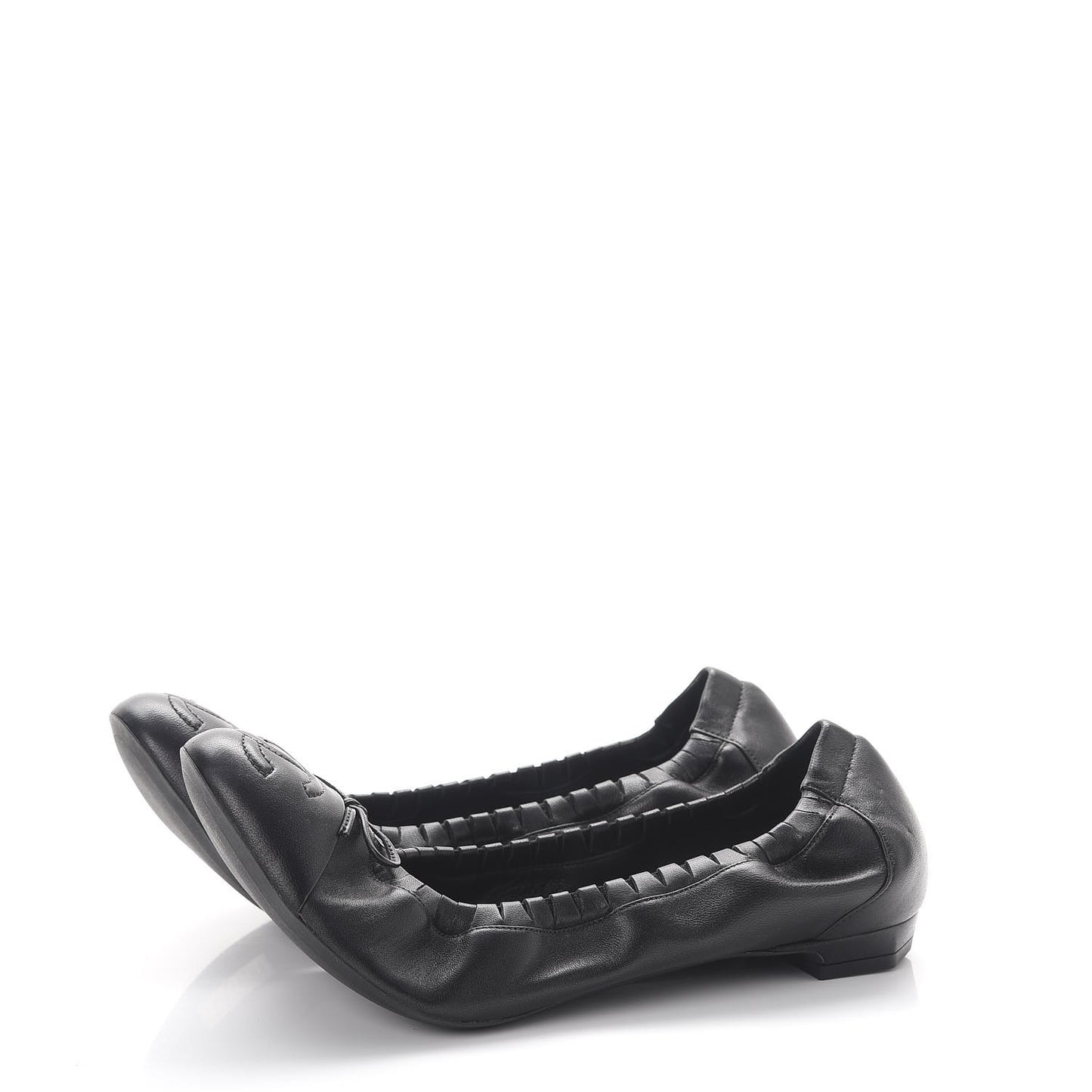 Lambskin CC Elastic Cap Toe Ballerina Flats 38 Black