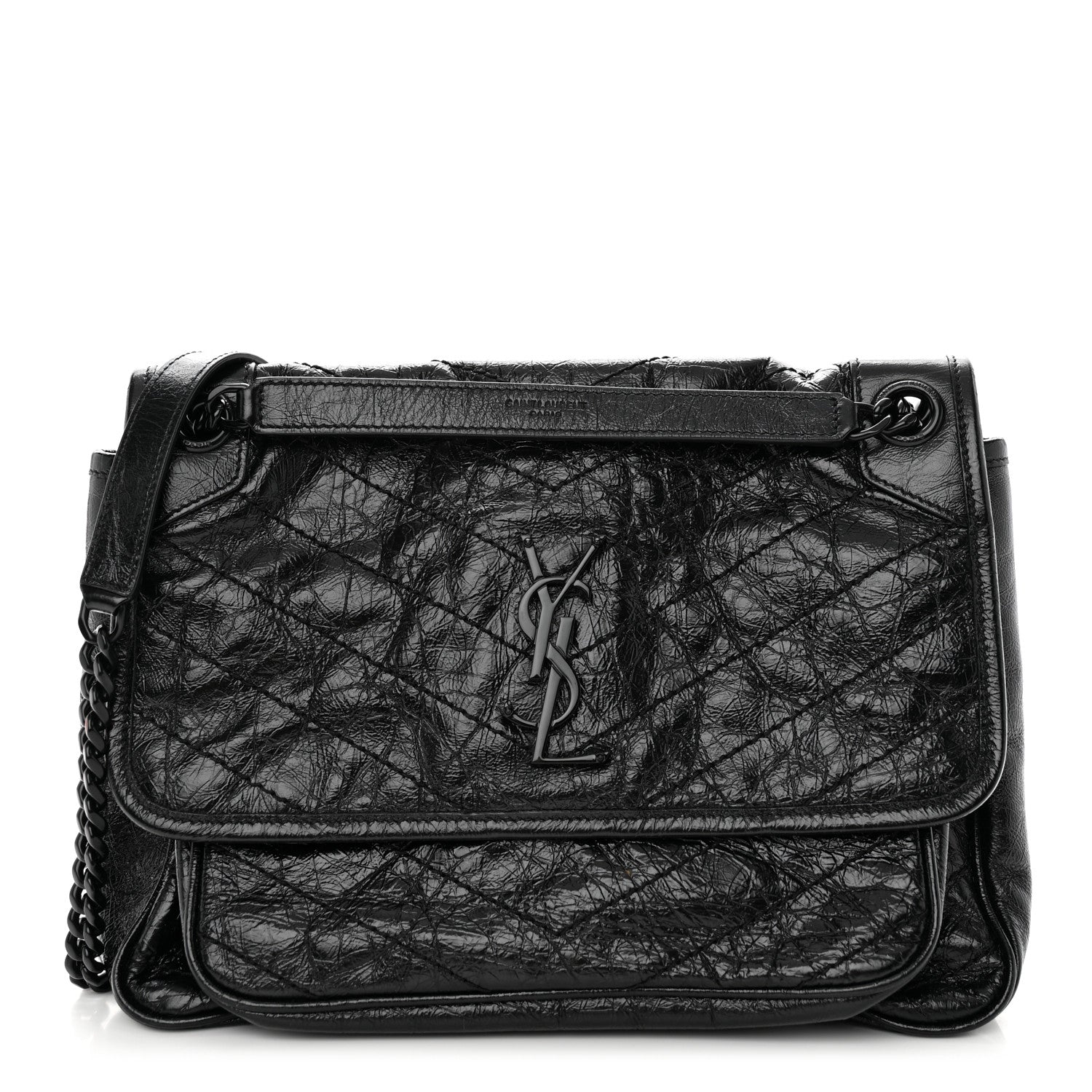 Saint Laurent Crinkled Calfskin Matelasse Monogram Medium Niki Chain Satchel Black 1 of 9