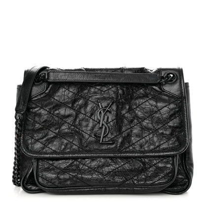 Saint Laurent Crinkled Calfskin Matelasse Monogram Medium Niki Chain Satchel Black 1 of 9