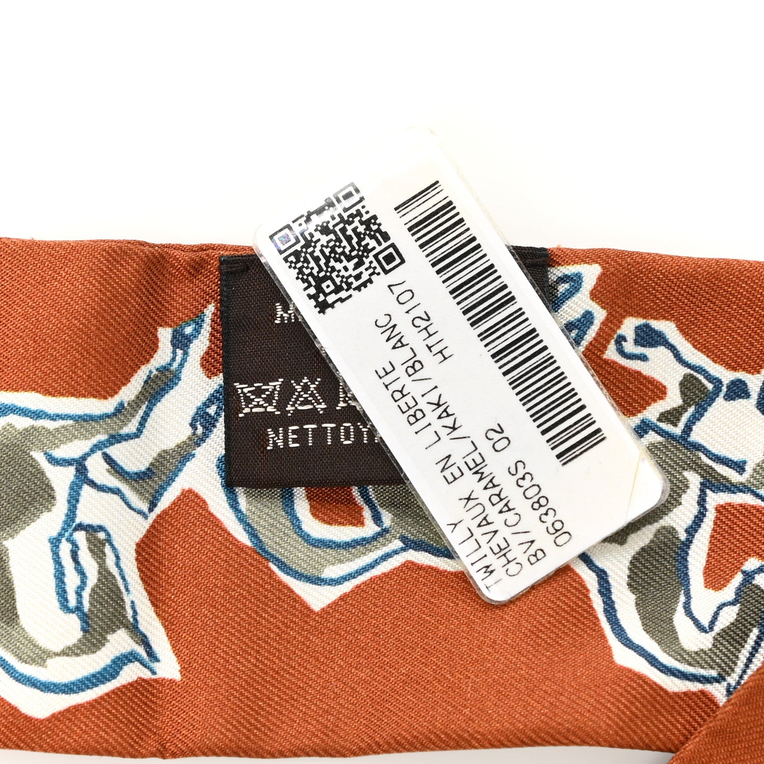 Hermes Silk Chevaux En Liberte Twilly Caramel Kaki White 4 of 4