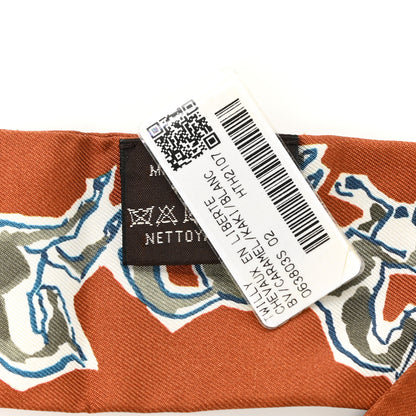 Hermes Silk Chevaux En Liberte Twilly Caramel Kaki White 4 of 4
