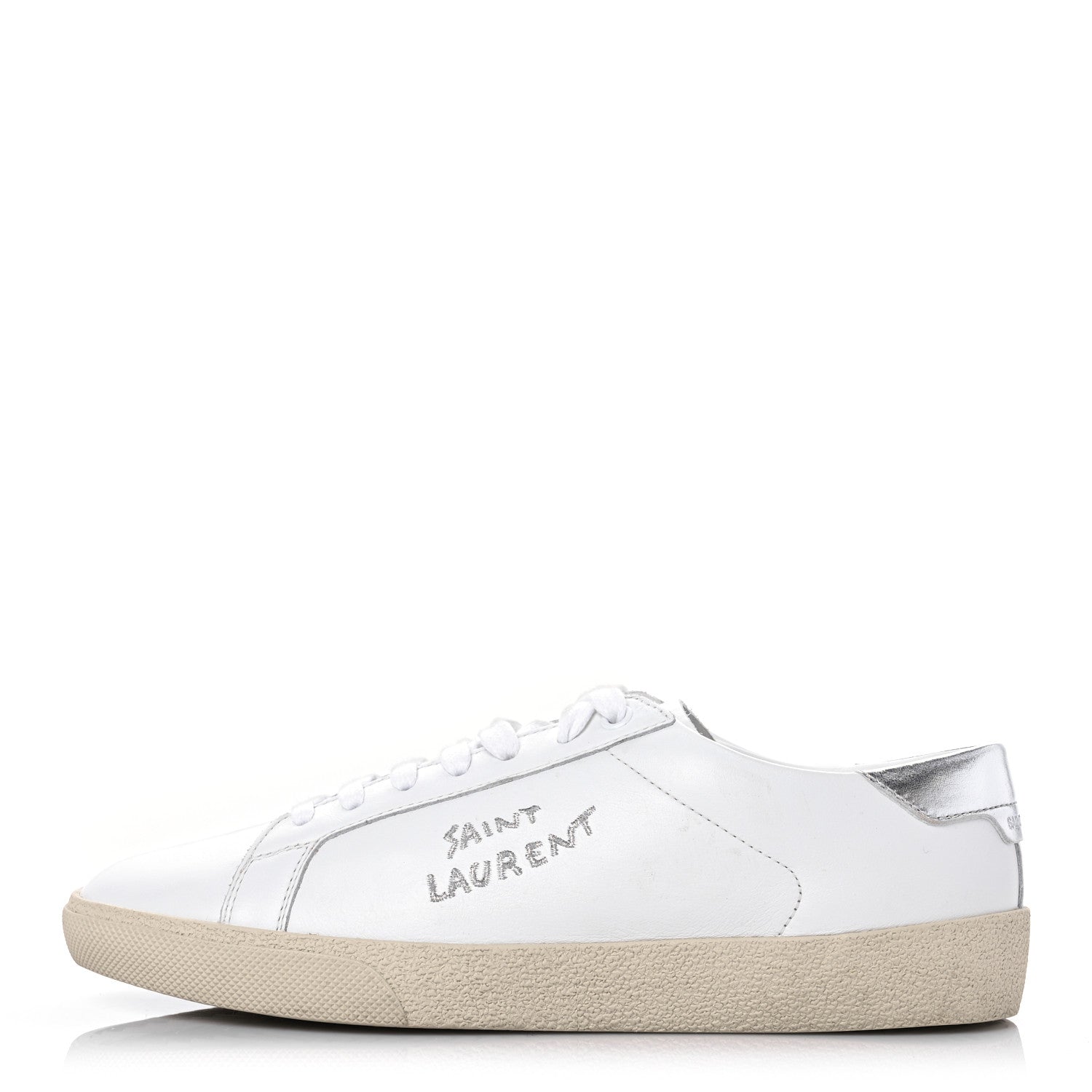 Saint Laurent Calfskin Embroidered Court Classic Sneakers 39 White Silver 1 of 12