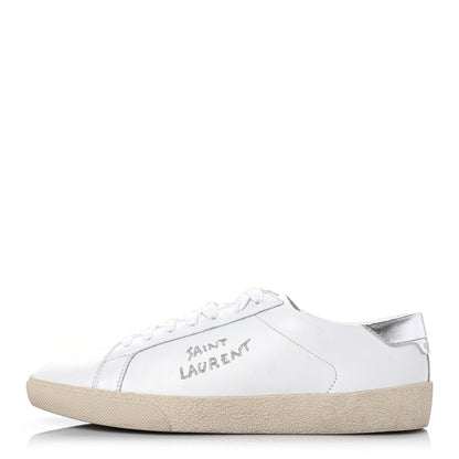 Saint Laurent Calfskin Embroidered Court Classic Sneakers 39 White Silver 1 of 12