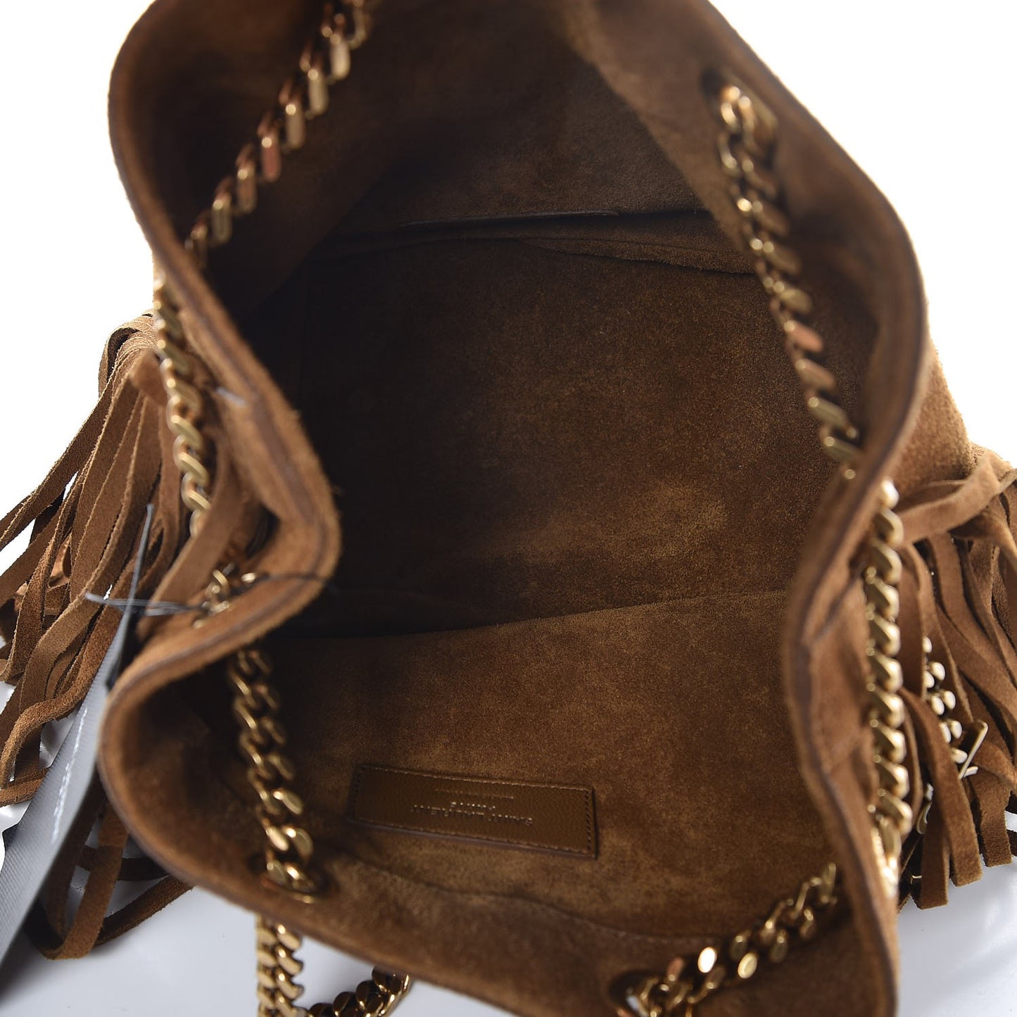 Suede Calfskin Fringe Baby Emmanuelle Bucket Light Ochre