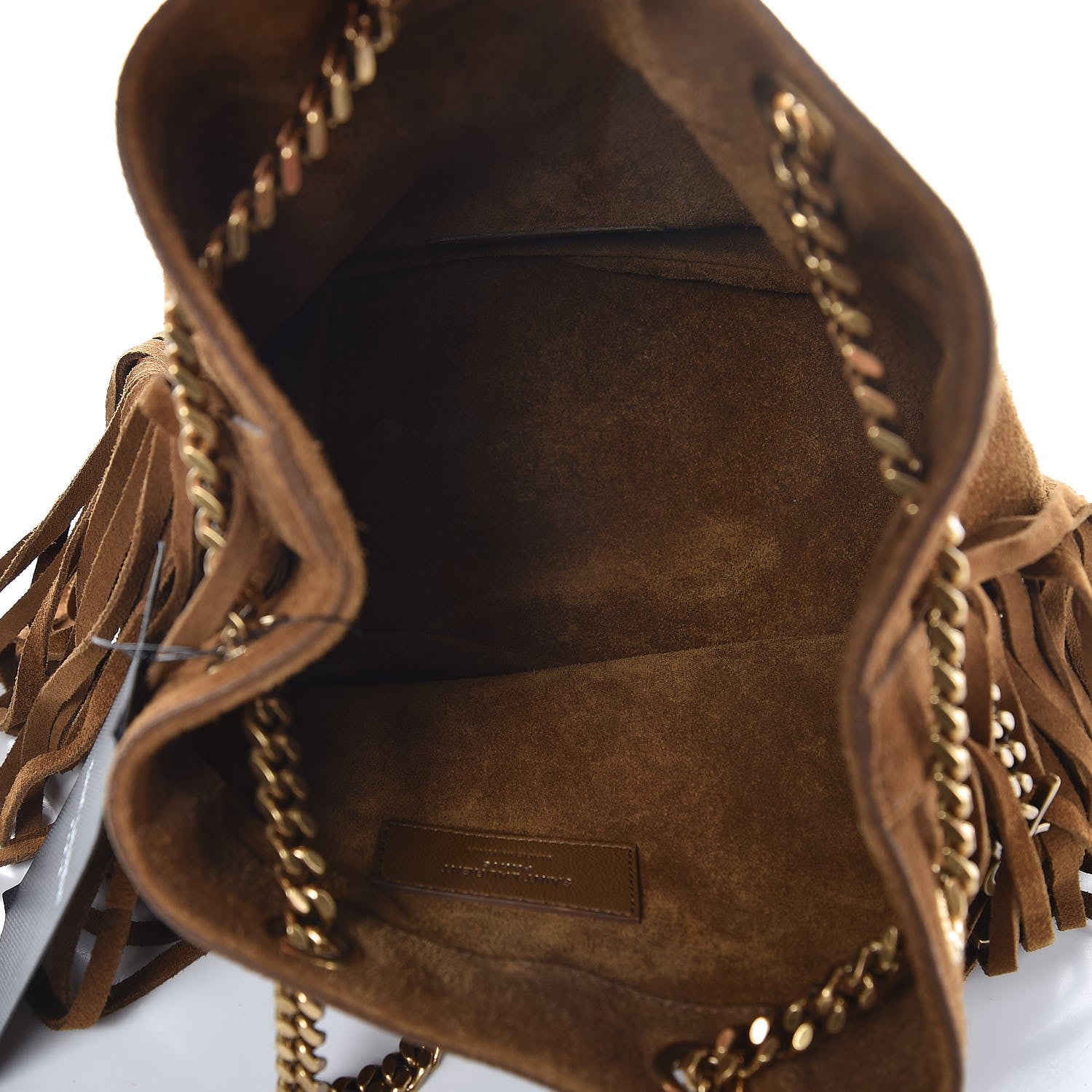 Saint Laurent Suede Calfskin Fringe Baby Emmanuelle Bucket Light Ochre 5 of 6