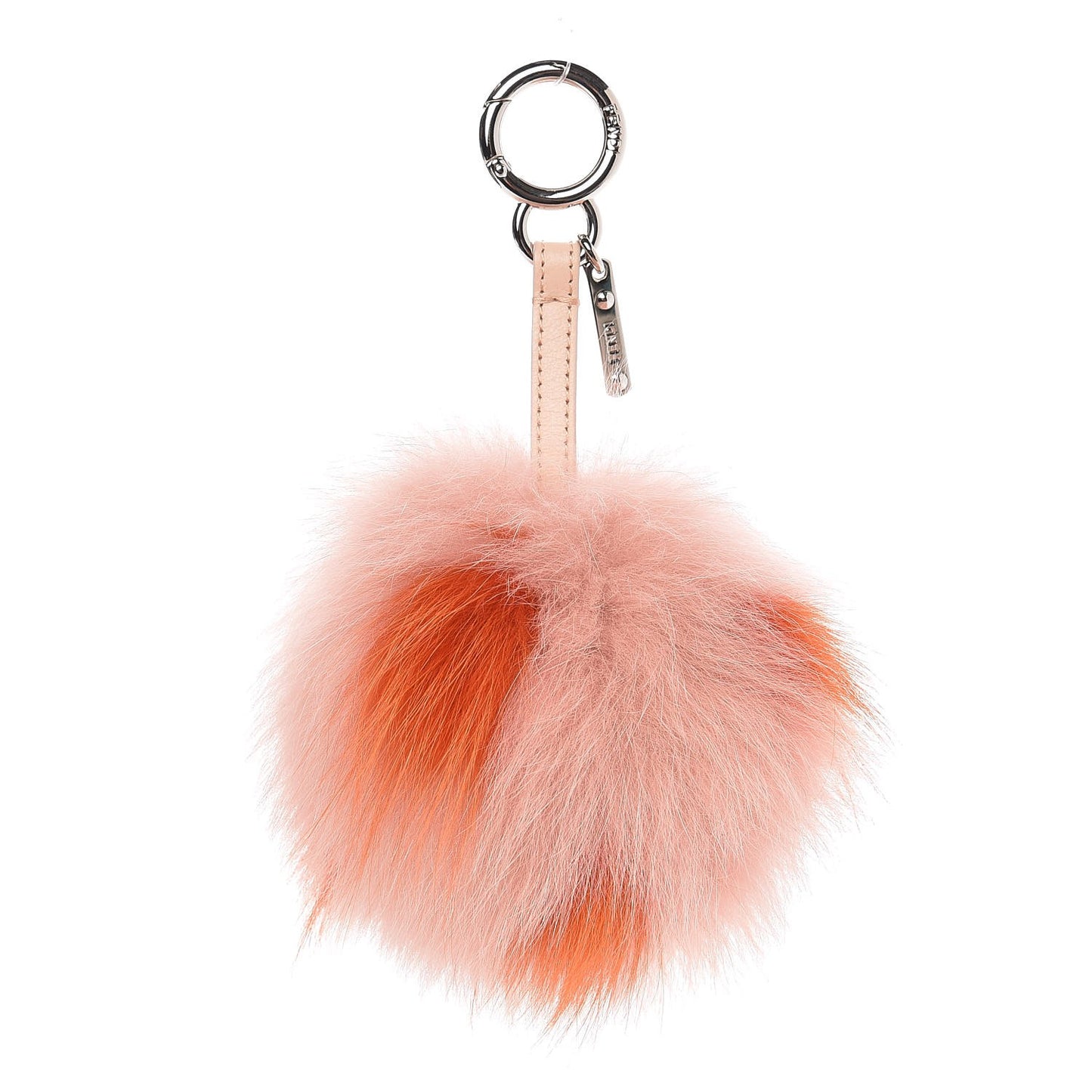 Fox Fur Polka Dot Pom Pom Bag Charm Light Pink Orange