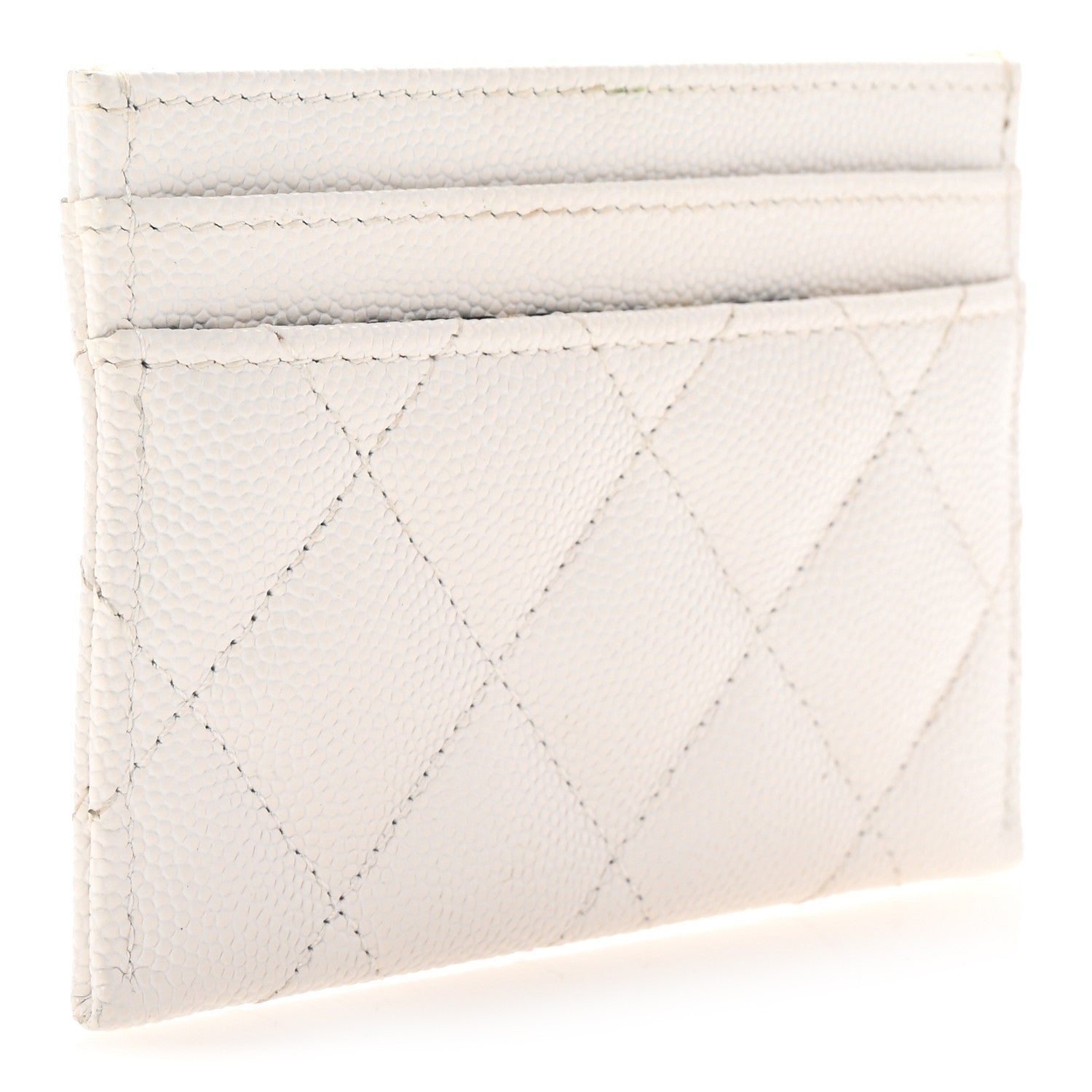 Chanel Caviar Metal Quilted Striated CC Card Holder White 3 of 8