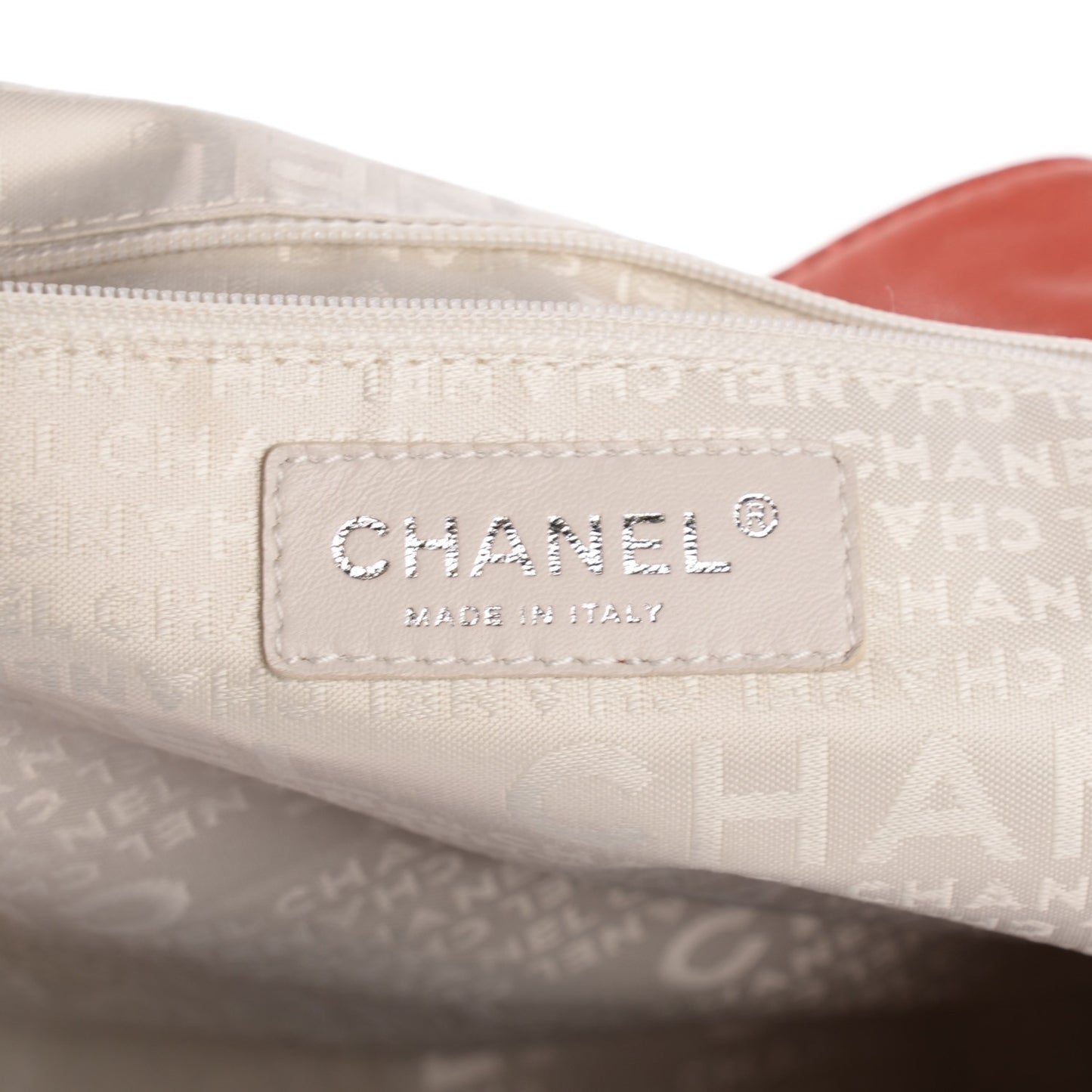 Lambskin Contrast Stitch Large Drawstring Tote Coral