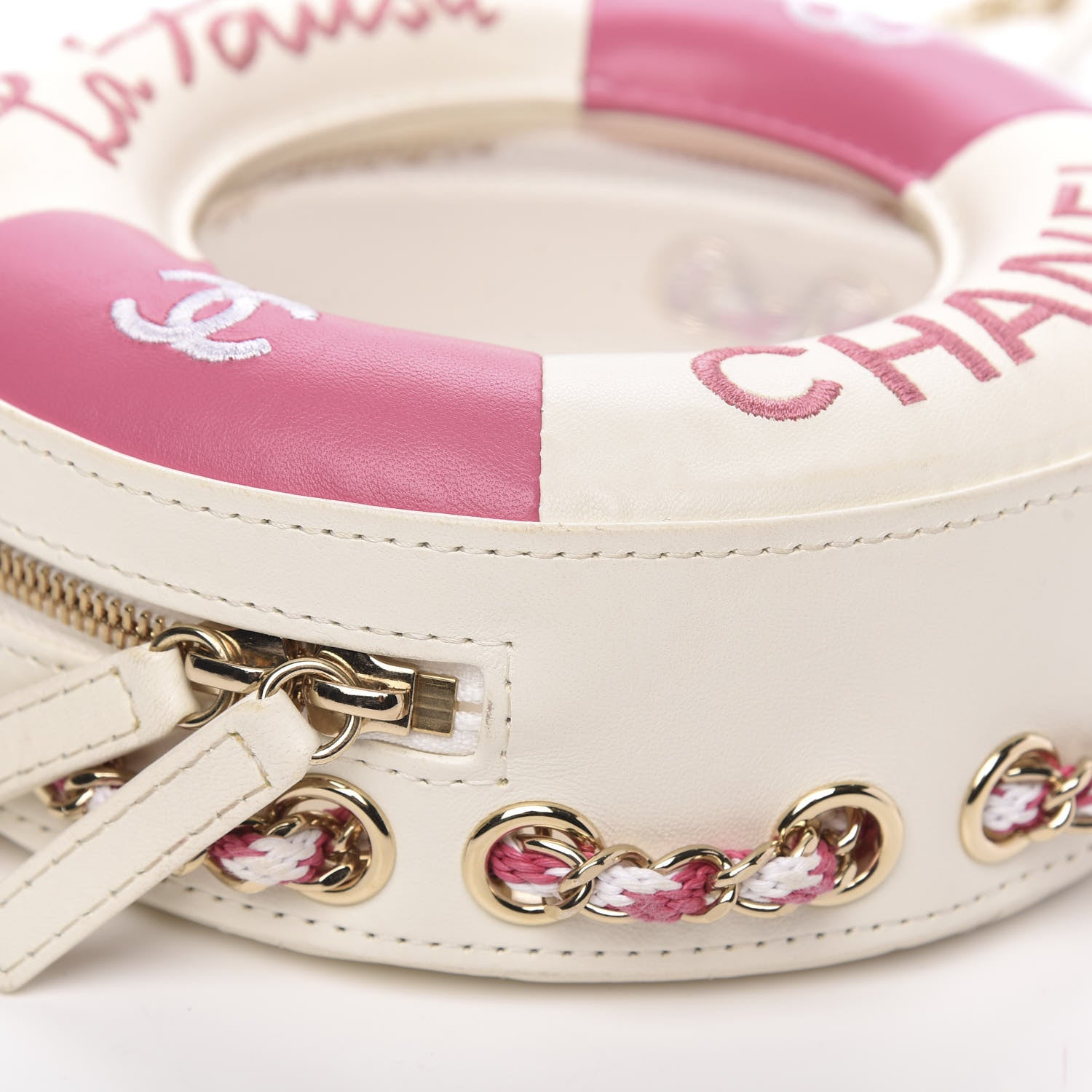 Chanel Lambskin Coco Lifesaver Round Bag Pink White 9 of 13