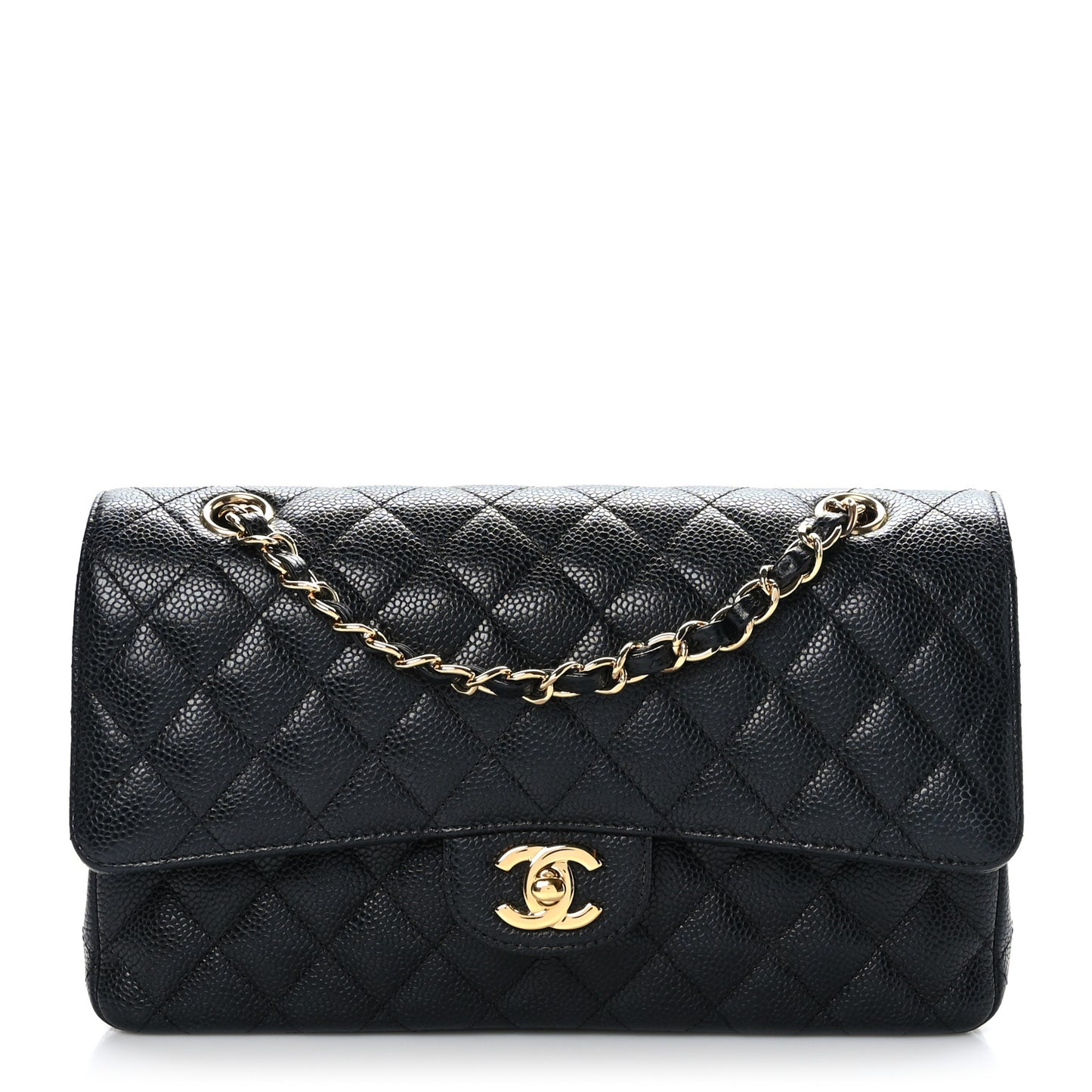 Caviar Quilted Medium Double Flap Black