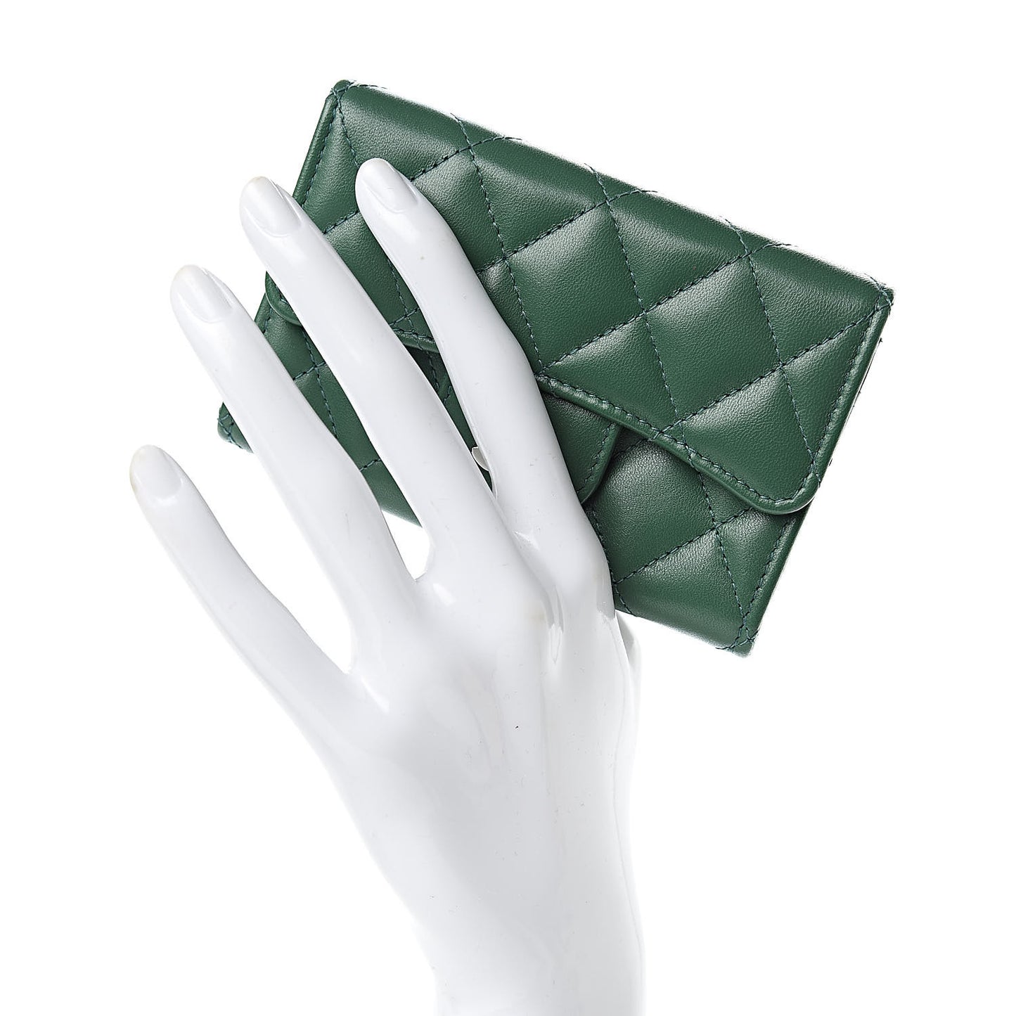 Lambskin Quilted Flap Card Holder Wallet Green