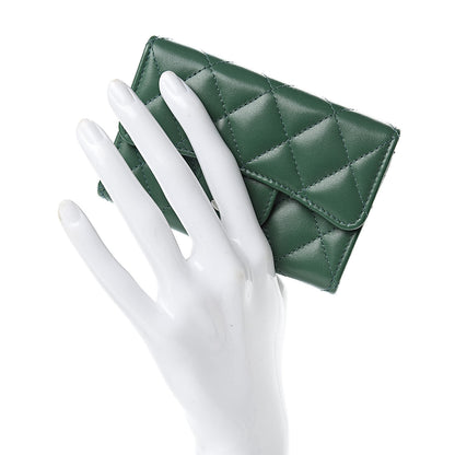 Chanel Lambskin Quilted Flap Card Holder Wallet Green 2 of 8