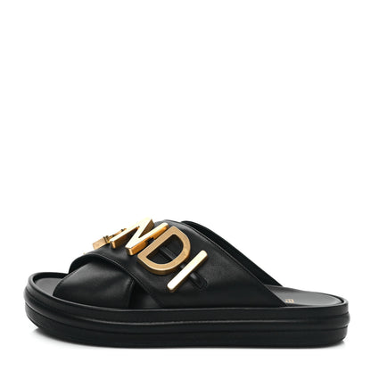 Fendi Vitello Womens Fendigraphy Slide Sandals 36 Black 1 of 7