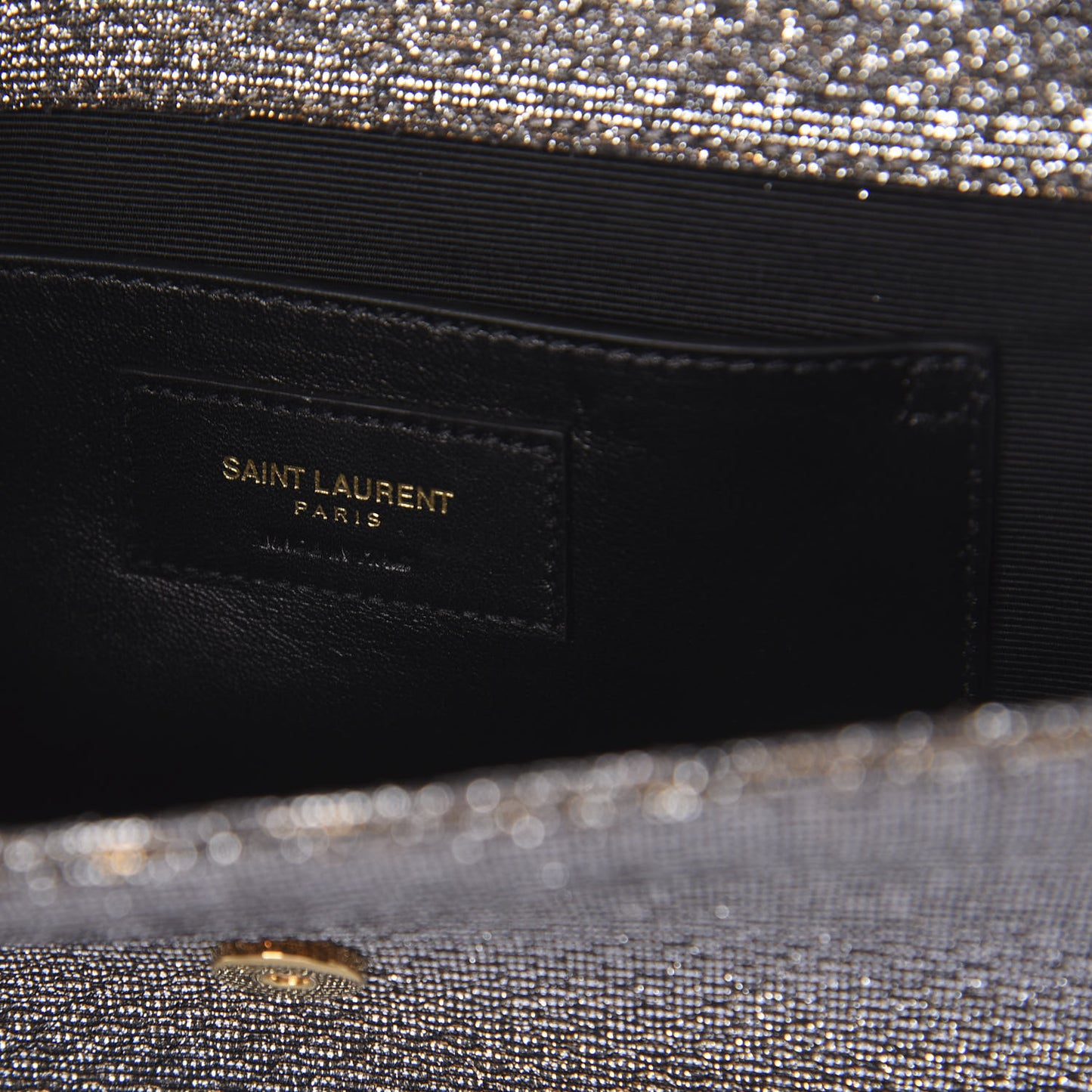 Metallic Canvas Woven Classic Monogram Kate Tassel Clutch Silver Gold