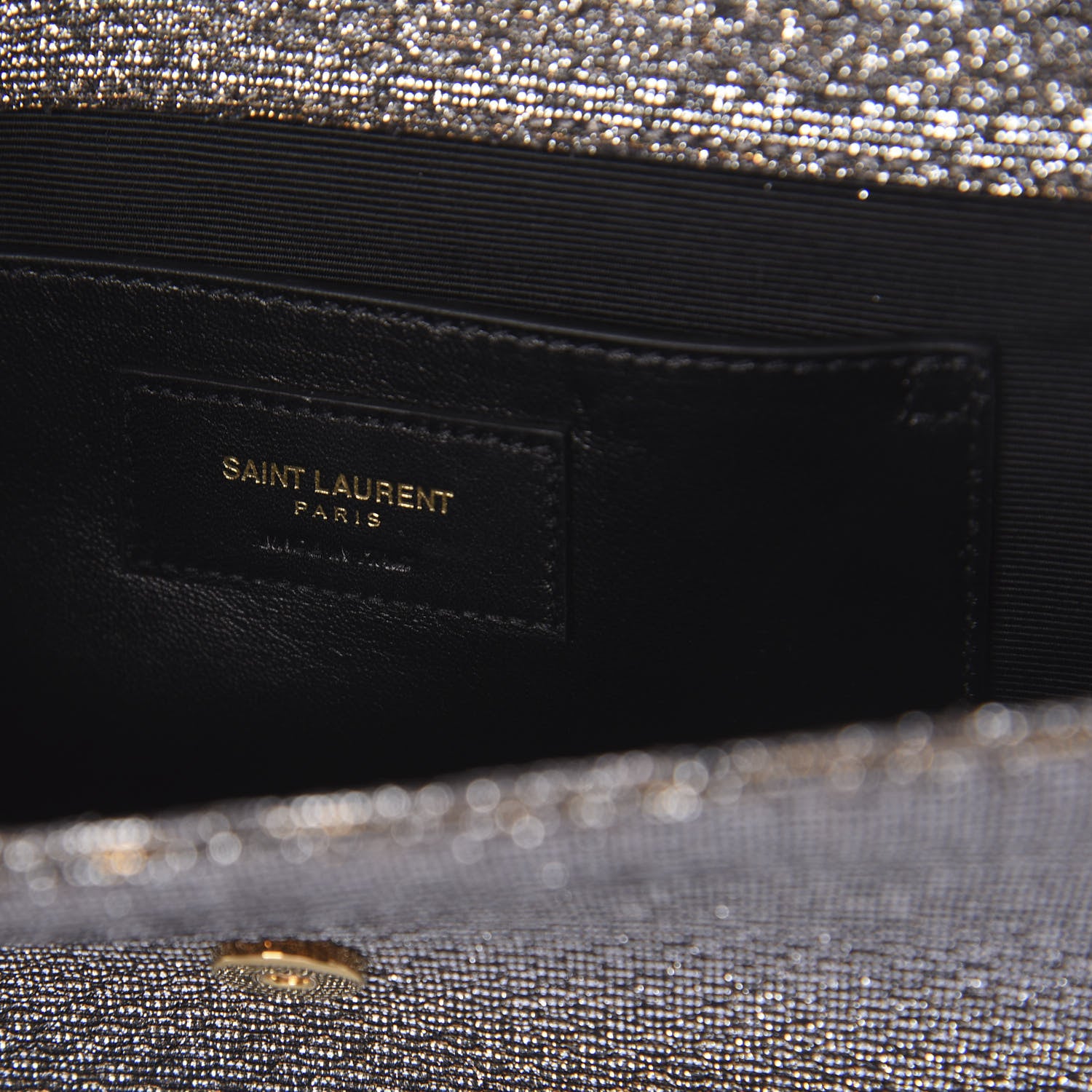 Saint Laurent Metallic Canvas Woven Classic Monogram Kate Tassel Clutch Silver Gold 5 of 7