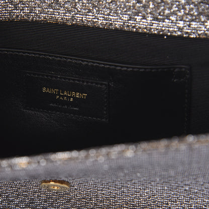 Saint Laurent Metallic Canvas Woven Classic Monogram Kate Tassel Clutch Silver Gold 5 of 7