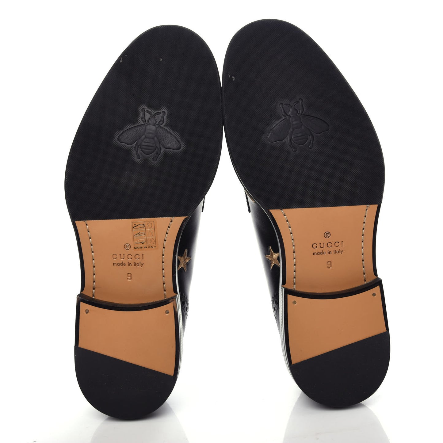 Calfskin Sylvie Web Bee Star Embroidered Mens Captoe Derby Loafers 9 Black