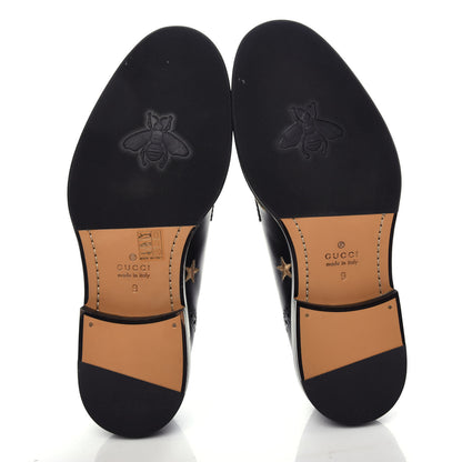 Gucci Calfskin Sylvie Web Bee Star Embroidered Mens Captoe Derby Loafers 9 Black 6 of 11