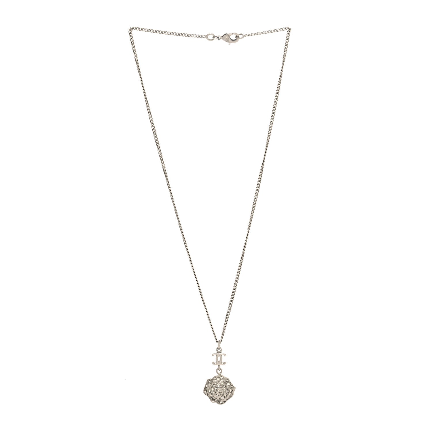Chanel Crystal CC Camellia Necklace Silver 3 of 5