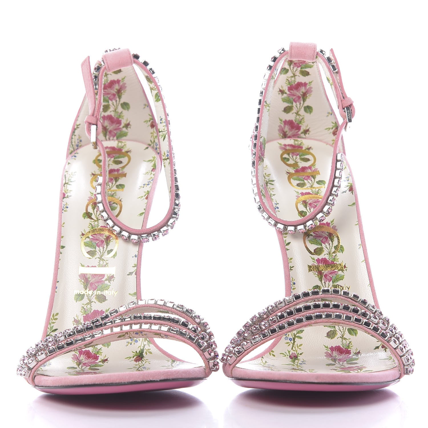 Gucci Kid Scamosciato Crystal Ankle Strap High Heel Sandals 40 Light Rose Light Peonia 2 of 9