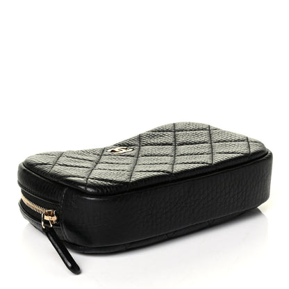 Chanel Grained Calfskin Quilted Small Curvy Pouch Cosmetic Case Black 3 of 5