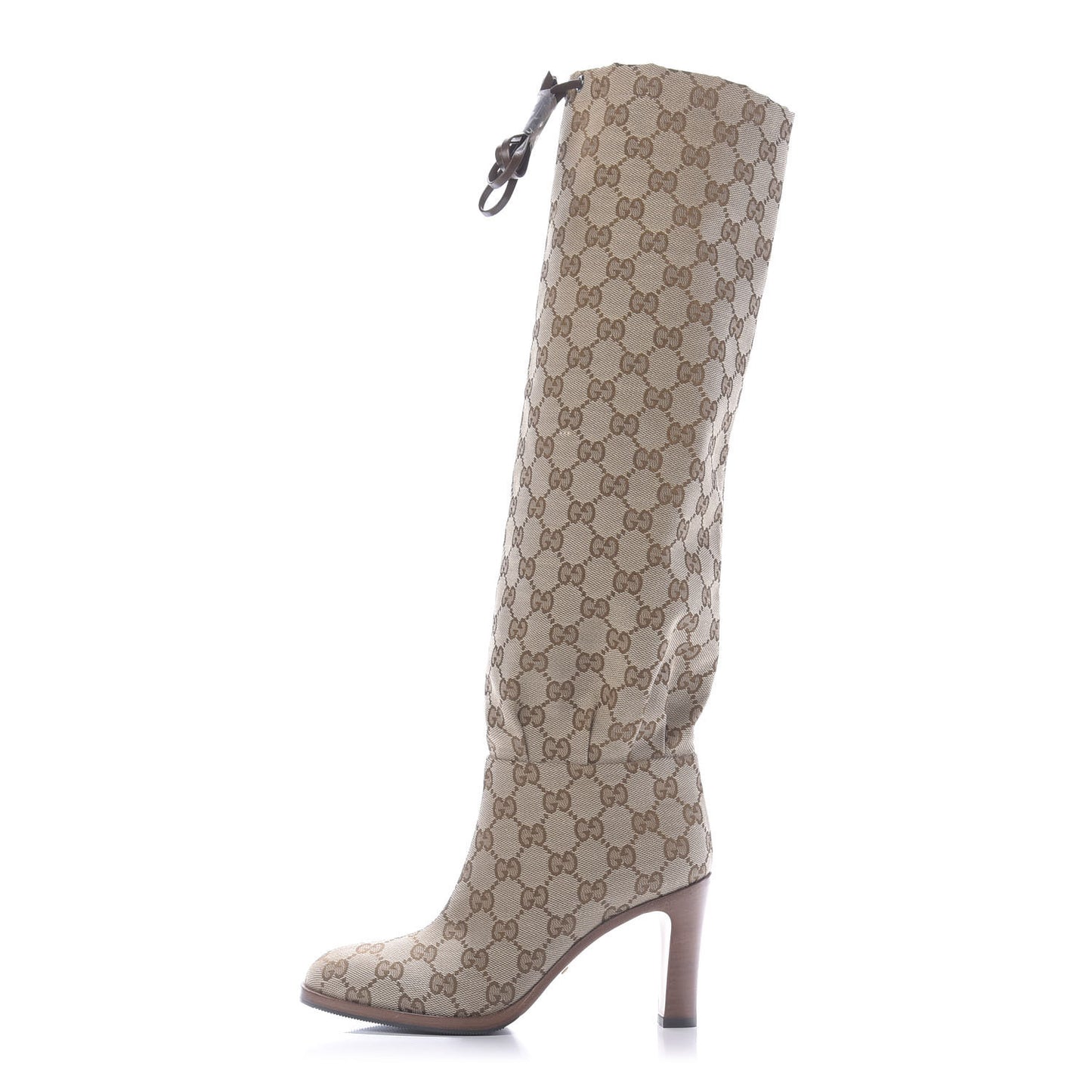 Monogram Lisa Mid Heel Boots 35 Beige Ebony